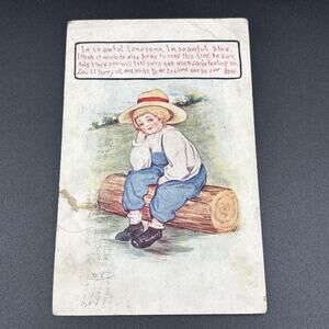 Early 1910's Postcard Lonesome Boy Used Postmark Pennsylvania